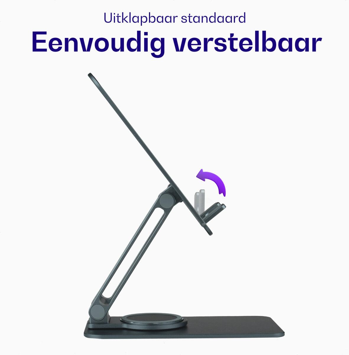 Buddi Draaibare Bureau Houder | Universeel voor Smartphone, Tablet en iPad | Telefoonstandaard | Opvouwbaar | Verstelbaar | Grijs