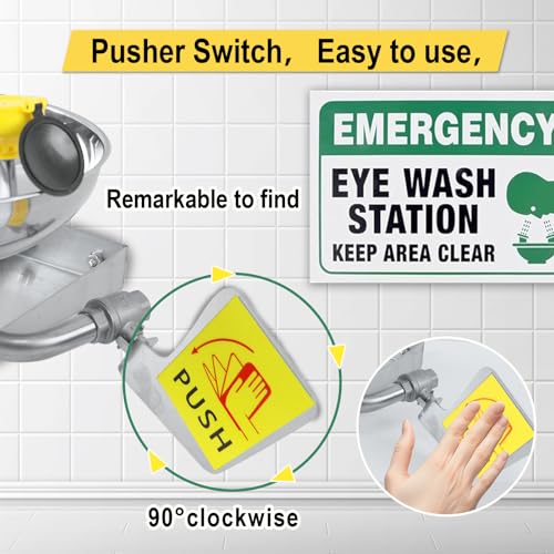 Image of Stainless Steel Eye Wash Station OSHA Approved, Eyewash Station, Wall Mounted First Aid Eye Wash with Dual Nozzles, Portable Eye Wash Station with Sign for Factory, Lab