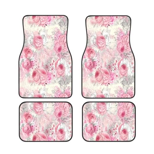 Alfombrillas para coche estilo floral de rosas rosadas juego de 4 alfombrillas antideslizantes