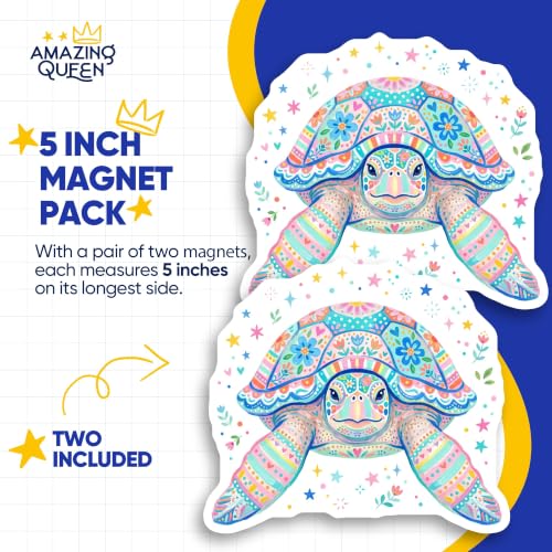 Sea Turtle Magnets - Floral Ocean Life - Cute Animal Decor - Refrigerator Magnets Set - 2 Pack for Kitchen Art - 5" Design - Sticks to Fridges, Lockers, Toolboxes & More - Made in USA - AQM29952 - Image 4