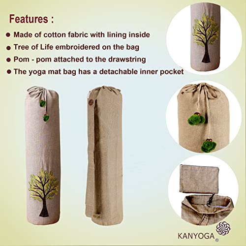 Image of Yoga Mat Cover Bag | Cotton Exercise Fitness Durable | Mat Carry Bag Cover Only With Strong Shoulder Straps | Yoga Mat Bag For Men & Women (Beige & Light Green, L 74 X W 25 Cm)
