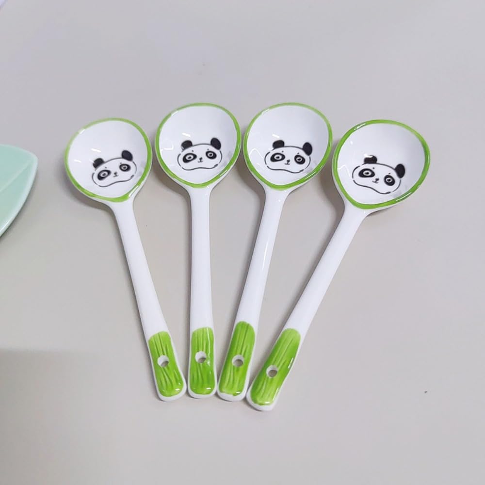 Cucharas de cerámica para el hogar, sopa, postre, 16,5 cm, mango largo, color bajo glaseado, cucharadita de café (6 piezas)
