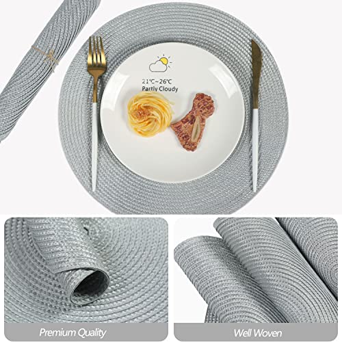 famibay Placemats and Coasters Set of 4 Round Woven Placemats Washable Heat Reasist Place Mats Grey Table Mats and Coasters for Kitchen Dining Table - Image 3