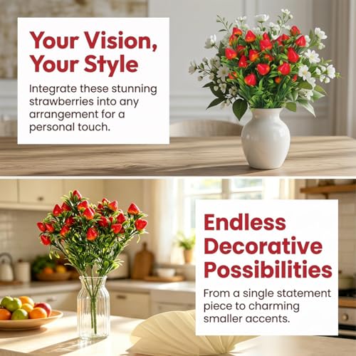 Image of balacoo Artificial Strawberry Bouquets 6 Pack Realistic Faux Strawberry Plants for Home Decor Wedding Party Centerpieces Lifelike Floral Picks 12.59X8.26X0.35 Inches