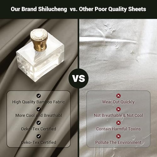 Image of Shilucheng 4 Piece Full Sheet Sets, Cooling Sheets, Blend Rayon Derived from Bamboo, Deep Pocket Up to 16 inch, Breathable & Soft Bed Sheets, Hotel Silky Bedding Set, Taupe