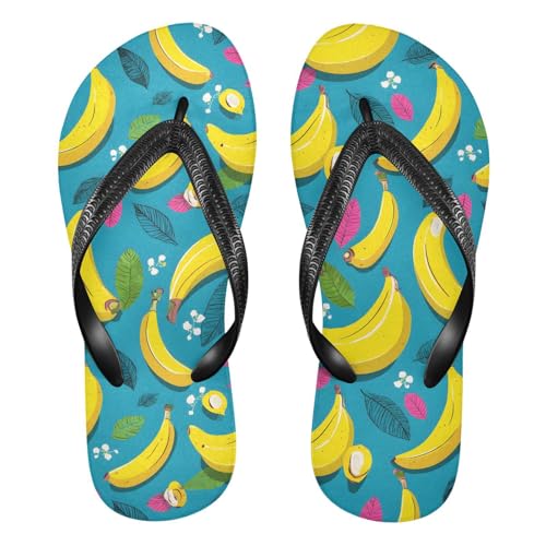 ALAZA Cute Yellow Banana Flip Flops for Women Fashion Beach Slippers Comfort Mens Flip Flops Non-Slip Rubber Shower Slippers Sandal for Hotel Travel Sport,XS