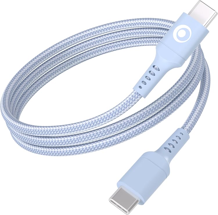 Câble Tissé USB C vers USB C 3A Bigben Bleu 1.2m pour Charge Rapide