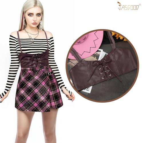 JASGOOD Women Faux Leather Waist Belt Steampunk Underbust Corset Belt for Halloween2