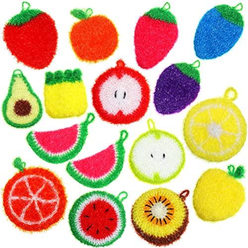 Image of Kenning 16 Pcs Dish Scrubber Non Scratch Dish Washing Scrubbers Reusable Household Cleaning Kitchen Tools for Dishwashing Washing Dishes Cookware Tubs Sinks(Fruit)