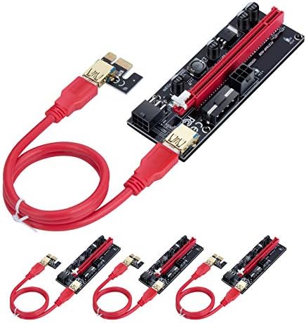HONEYWHALE 4-Pack Newest PCIE Riser VER009S PCI-E Adapter PCIe 1x to 16x USB 3.0 Data Cable for Filecoin Ethereum Bitcoin Crypto Currency Mining (4-Pack)