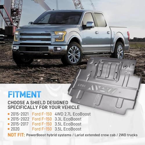 Image of Full Set Steel Skid Plate with Transmission Skid Plate, Heavy-Duty Splash Undercarriage Protection Shield, Compatible with 2015-2022 Ford F150-Not Compatible with Powerboost