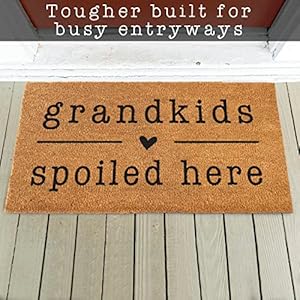 Grandkids spoiled here door mat 30×17 inch coir outdoor grandchildren gift for grandparents house decor wnon slip pvc backing  urban country home decor