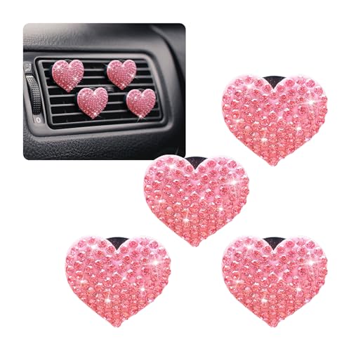 4PCS Bling Heart-Shaped Car Vent Clips, Love Crystal Decorative Air ...