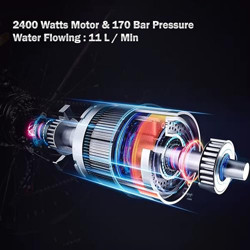 Image of IBELL YO2400 High Pressure Washer, 2400W Induction Motor, 170 Bar Car Washer High Pressure Gun, 11 L /Min Flow, 8M Hose, Portable Pressure Washer for Car, Bike, Home & Outdoor Cleaning