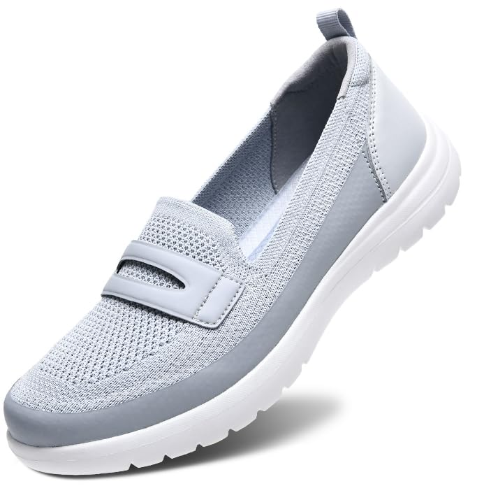 Image of Buyrew Loafers for Women - Comfortable Mesh Knit Slip On Walking Shoes with Arch Support - Dressy Business Casual Work Flats for Standing All Day - Lightweight Breathable Penny Loafers