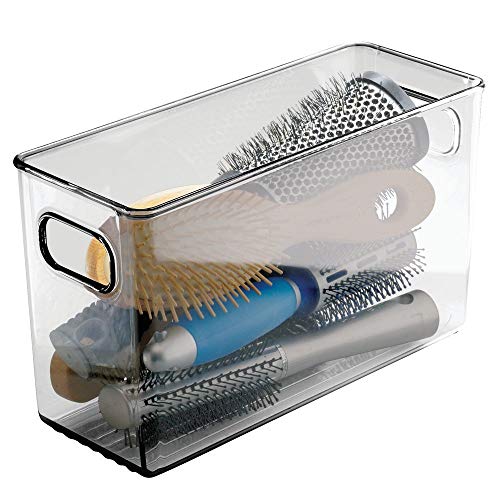 Preisvergleich Produktbild mDesign Ablagebox mit integrierten Griffen transparente Aufbewahrungsbox mit ansprechendem Design ideal zur Kosmetikaufbewahrung im Bad grau