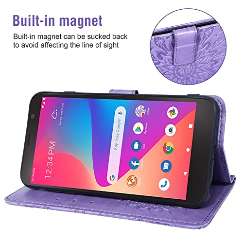 Asuwish Phone Case For Blu View 2 B130Dl Wallet Cases With Tempered Glass Screen Protector And Sunflower Leather Slim Flip Cover Card Holder Stand Cell Accessories Vlew2 Women Purple #TOP2
