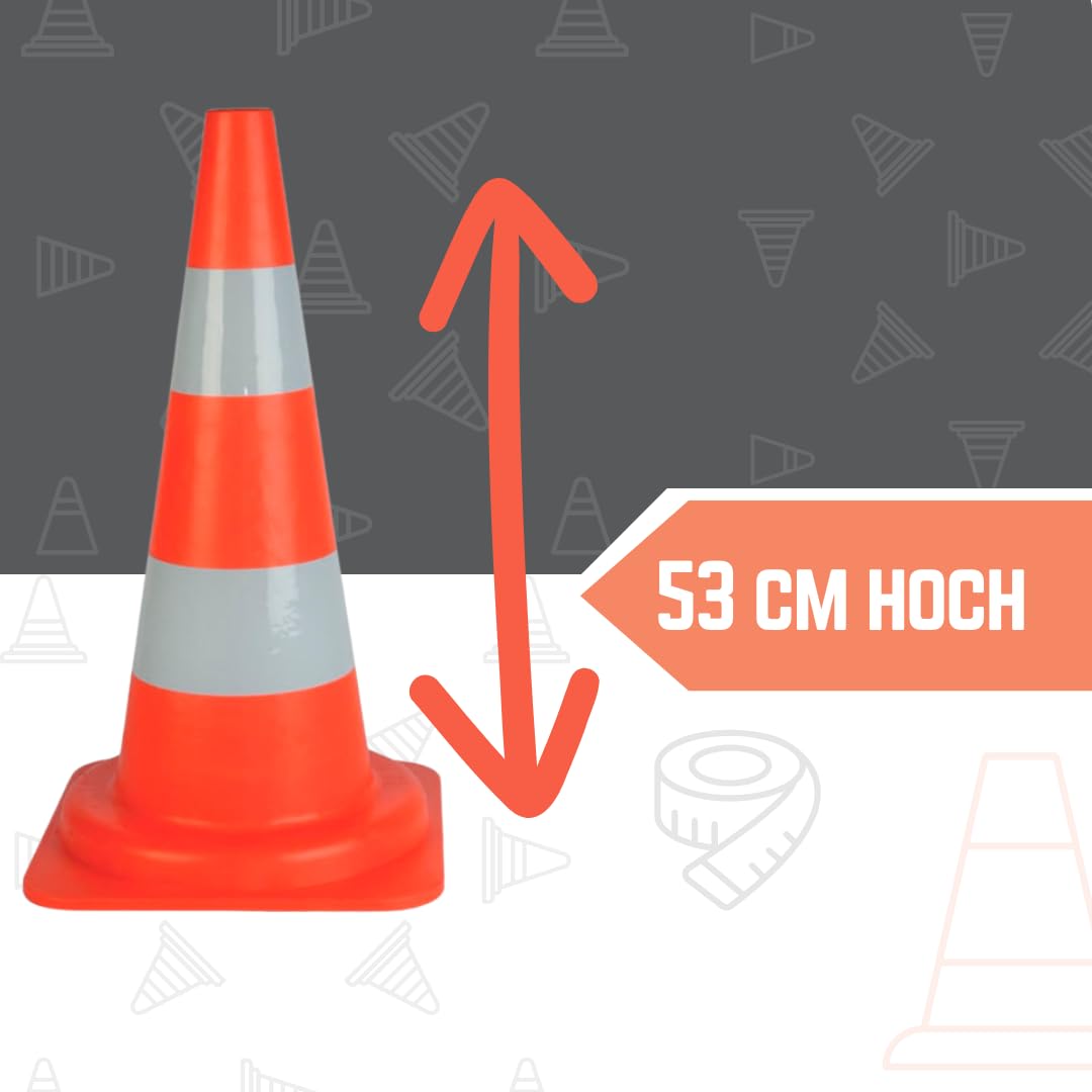 10er Set Verkehrskegel Reflektierend Orange – Warnkegel HDPE 53 cm – Pylone für Straßen- und Parkplatzsicherung