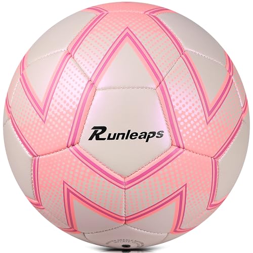 Runleaps Soccer Ball Size 4 for Kids, Ball Toys with Star Pattern Official Size Soccer Balls for Training, Playing, Boys, Girls, Toddlers Age 8-12?Pink?