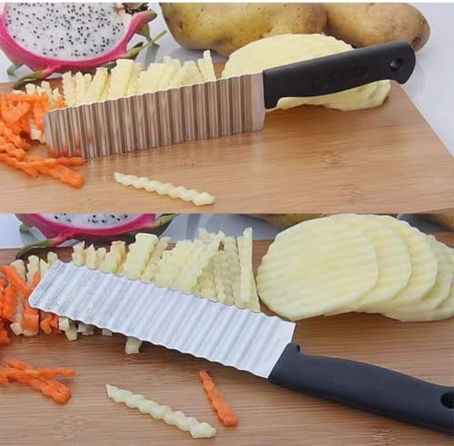 Image of 1 PCS Stainless Steel Crinkle Cutter Knife | Wavy Blade Potato & Veg Slicer for French Fries, Chips, Salads | Multi-Purpose Kitchen Chopper | Anti-Slip Handle | Food Prep Cutting Tool