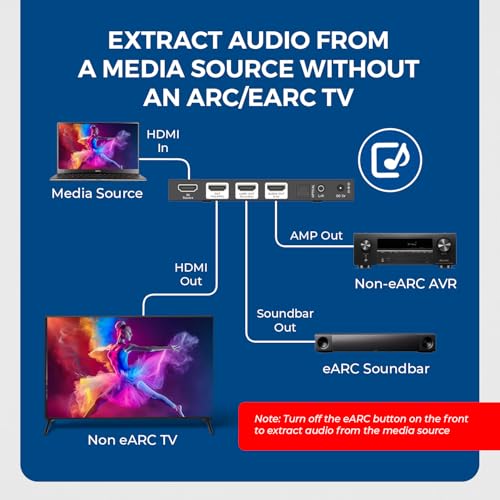 Image of Orei 4K 120Hz eARC HDMI Audio Extractor, ARC Soundbar Converter, HDCP 2.3 - Dolby Atmos, HDR10+, Dolby Vision, Dolby Digital /DTS Passthrough for Sonos Bose Speakers, Optical & 3.5mm