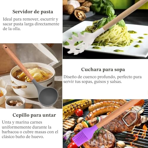 Miniatura 6 de Strehknewen Juego De 12 Utensilios De Cocina De Silicona, Resistentes Al Calor, Antiadherentes, Aptos Para Lavavajillas, Ergonómicos, Aptos Para Alimentos, Con Cubo De Almacenamiento, Juego Completo