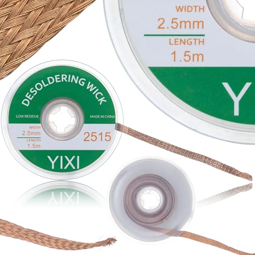 Rosfix Treccia Dissaldante 2,5mm x 1,5m – Rame con Flussante, Intreccio Fine per Rimozione Stagno | Uso Elettronica PCB BGA | Nastro Dissaldatura Professionale