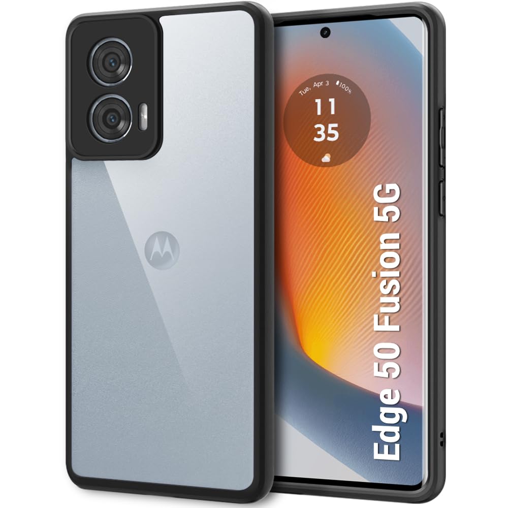 TheGiftKart Hybrid Shockproof Back Cover Case for Motorola Moto Edge 50 Fusion 5G | Camera Protection | Hard Back Cover for Moto Edge 50 Fusion (PC & TPU, Transparent Clear Back, Black Sides)