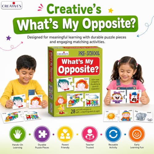 Image of Creative's What's My Opposite | Fun Game to Match and Learn Opposite Words | Picture Matching Educational Puzzles | Pre-School Learning for Boys & Girls | 56 Pieces Puzzles | Ages 4 & Up