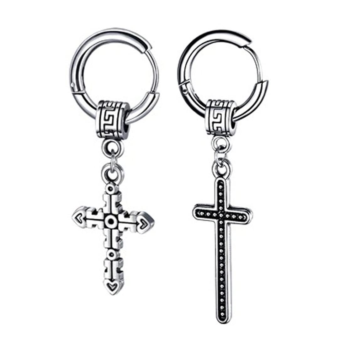 M Men Style Christ Jesus Cross Cross Hoop Studs Punk Titanium Steel Silver Stainless Steel Hoop Earrings For Men And Women (B0B15FWVTY) Amazon Price History, Amazon Price Tracker