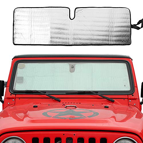 Savadicar Windshield Sun Shade for 1997-2018 Jeep Wrangler TJ JK JKU, Sunshade Heat