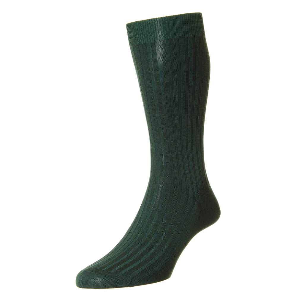 Pantherella Men's Green Danvers Cotton Lisle Over The Calf Socks - Dark - Medium