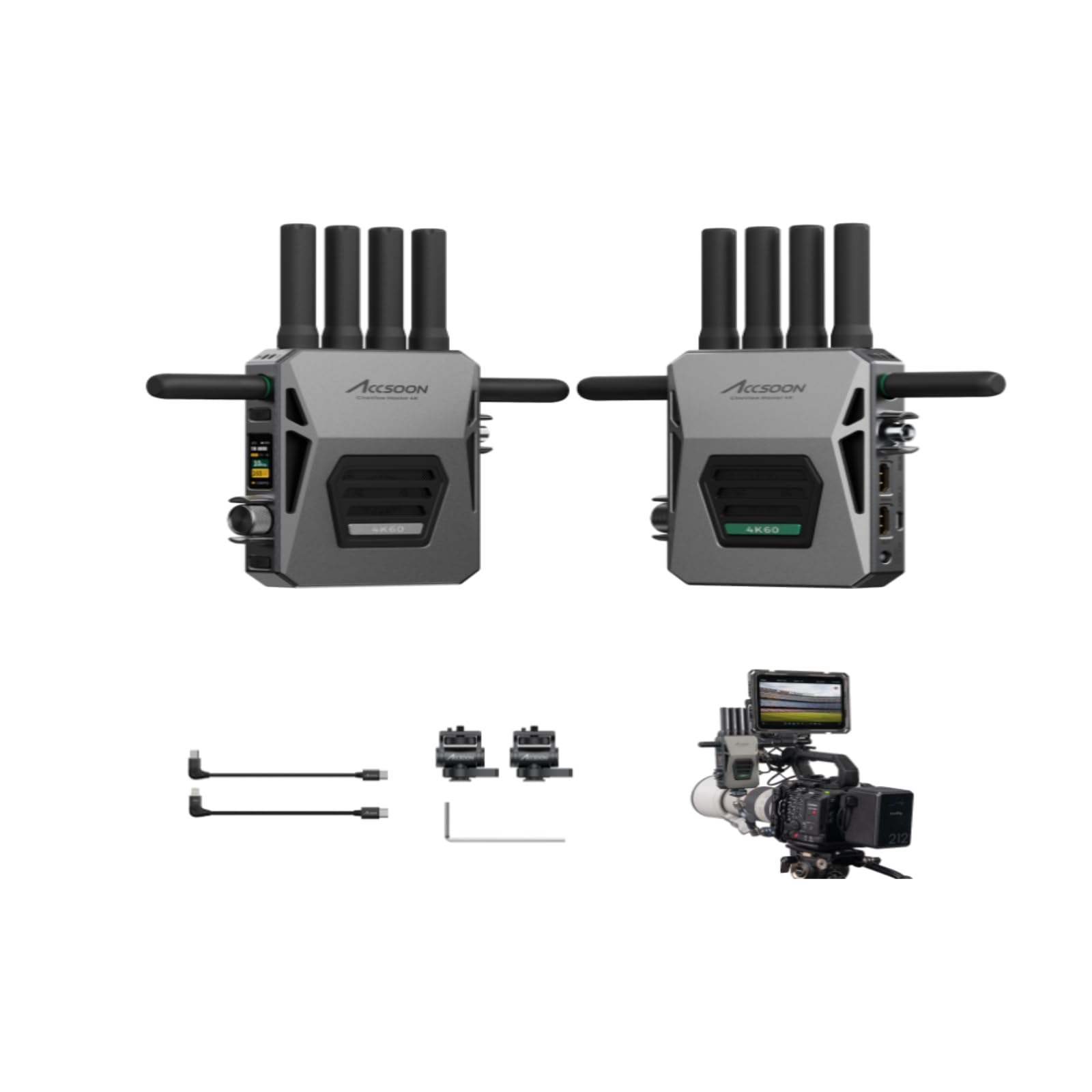 Accsoon CineView Master 4K Wireless HDMI SDI Transmitter&amp;Receiver, 4K60/1080p60, 2.4+5+6GHzTri-Band 8202ft Transmission 25ms Latency, 1 iOS+ 4 Wireless Monitoring,Compatible with M7 Pro Camera Monitor
