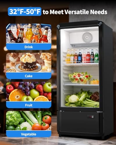 Image of Commercial Glass Door Display Refrigerator, 6.85 Cu. Ft Beverage Cooler with 2 Adjustable Shelves, ETL DOE NSF Certified Upright Merchandiser Drink Fridge for Shop Store Restaurant Bar Office Home Use