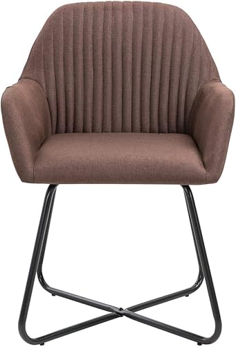 Miniatura 4 de Juego de 2 sillas de comedor modernas tapizadas de tela marrón para cocina y sala de estar con patas de acero resistentes para granja, comedor,