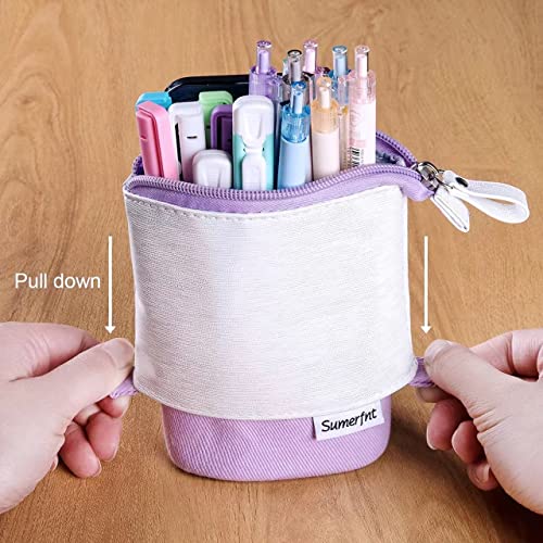 Sumerfnt Pencil Case For Girls Telescopic Pen Holder For Desk Standing Stationery Organizer Cosmetic Pouch Makeup Bag For Women Purple #TOP2