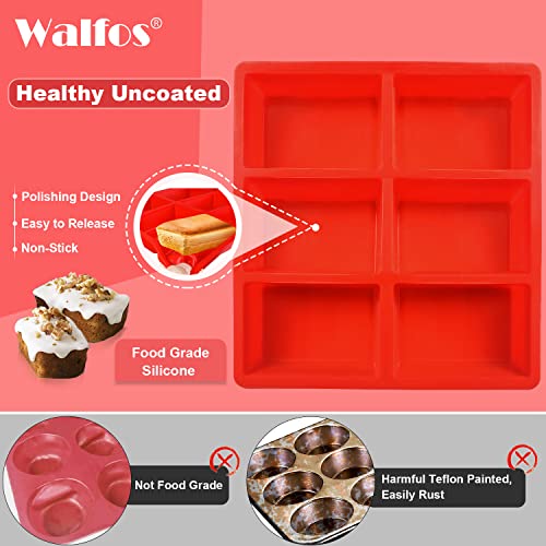 Walfos Silicone Mini Bread Baking Pan 6 Cavities Non-Stick Silicone Mini Loaf Pans 2 Pieces Food Grade Baking Mold For Bread, Cakes, Muffin, Dough, Easy Pop Out And Dishwasher Safe #TOP1