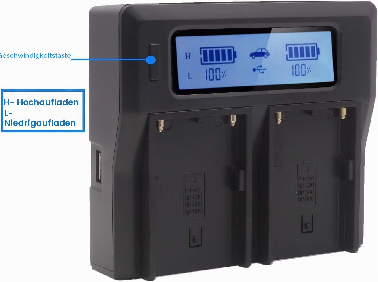 Baxxtar Pro BP-U30 BP-U35 BP-U60 BP-U65 BP-U70 BP-U90 BP-U95 BP-U100 Batterie Ladegerät - LCD DUAL