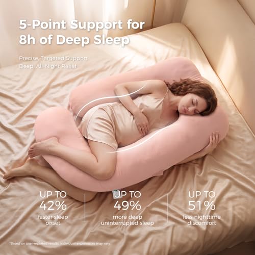 Image of Momcozy Pregnancy Pillows for Sleeping, U Shaped Full Body Maternity Pillow with Removable Cover - Support for Back, Legs, Belly, HIPS for Pregnant Women, 57 Inch Pregnancy Pillow, Cotton Pink