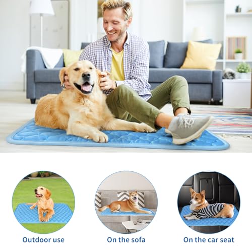 NAMOTEK Washable Dog Cooling Mat Ice Silk Cooling Mat for Pet Self Cooling Pad Blanket Dog Cooling Pad 27\" Lx19 x0.48 Th