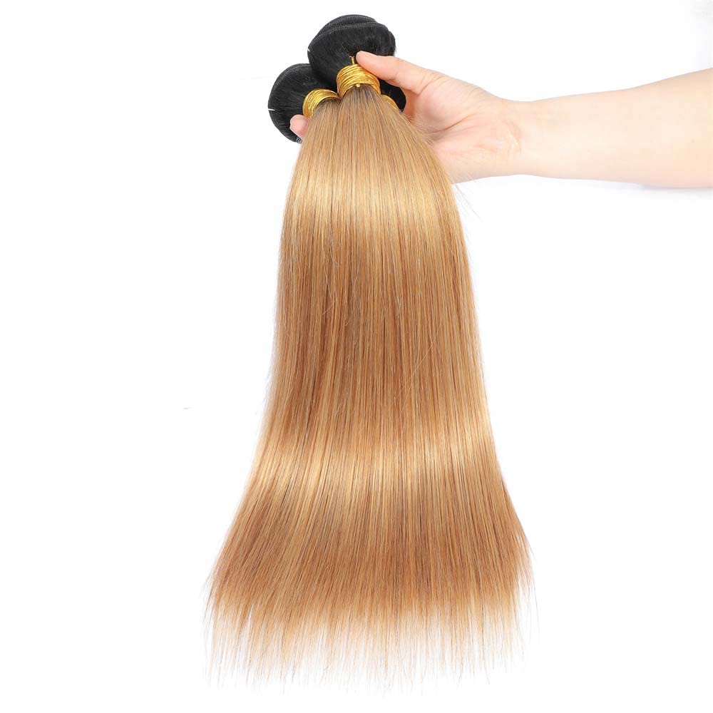 12 14 16 inch Blonde Bundles Straight Human Hair Ombre Bundles 1B27 Human Hair Black To Blonde Hair Weave Soft Unprocessed Virgin Hair Extensions