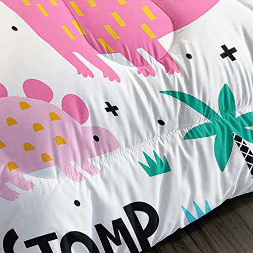 Axolotl Girls Bedding Cartoon Dinosaur Comforter Set Twin Size,Cute Dinosaur Bedding Set For Girls Teens Kids Boys Adults Room Decor,Kids Comforter Set All Season,1 Quilt 2 Pillow Cases,White #TOP4
