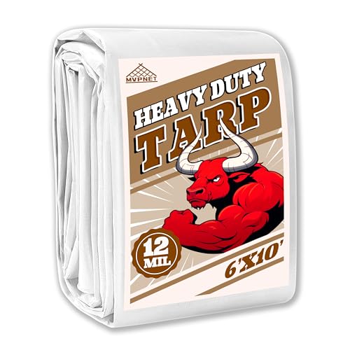 Tarp 6x10 ft Heavy Duty 12mil 100% Waterproof High Durability Multipurpose Uv Resistant White Tarp Suitable for Swimming Pools Boats Camping Courtyards Etc -by MVPNET