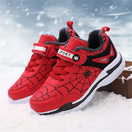 Boys Lightweight Sneakers Girls Outdoor Winter Warm Plush Tennis Running Shoes (Red Thicken, 10 Toddler)3