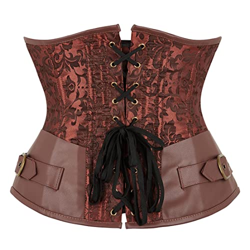 Frawirshau Steampunk Corsets For Women Underbust Corset Top Plus Size Gothic Retro Corset Bustier Brown 5Xl #TOP1