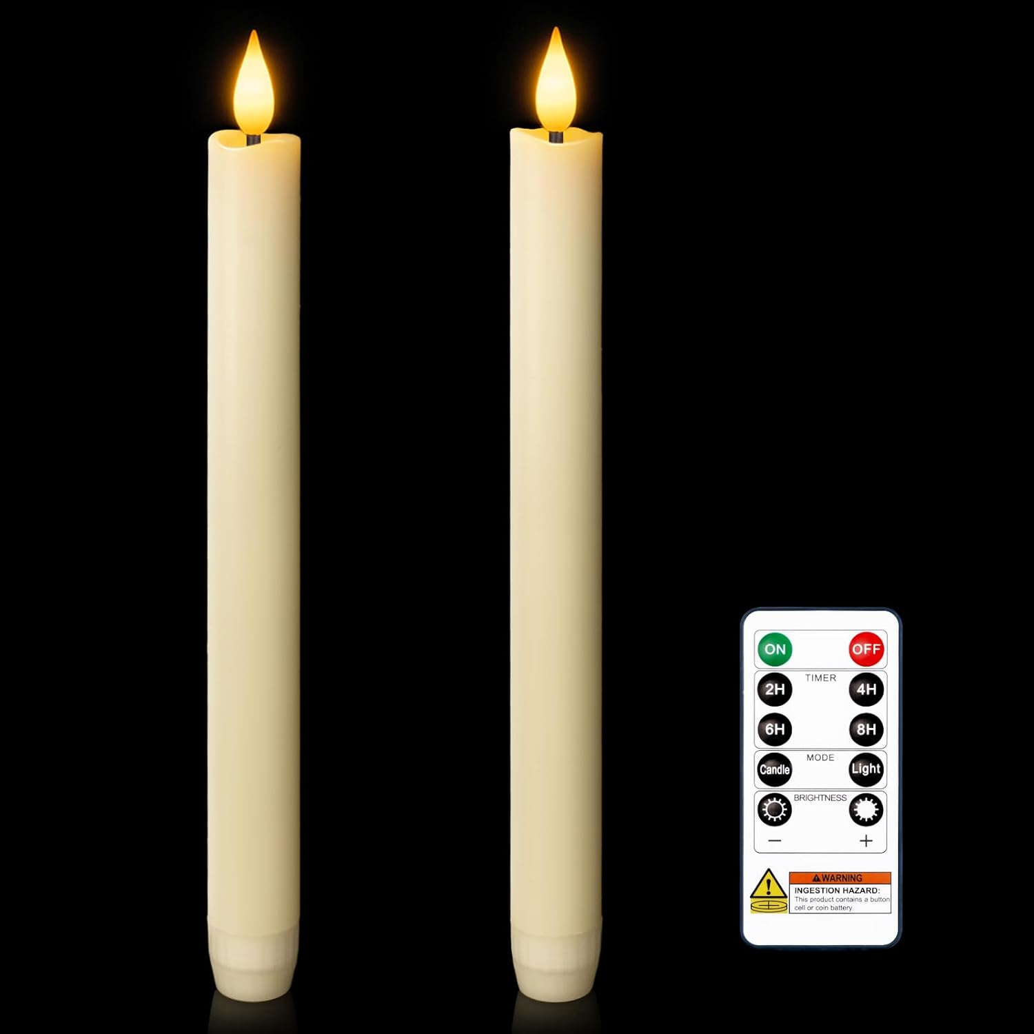 Homemory 2 Pcs Real Wax Made Flameless Taper Candles with Remote and Timer, 9.6