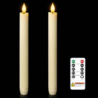 Homemory 2-Piece Flameless Real Wax Taper Candles with Remote and Timer, 9.6-Inch, Ivory