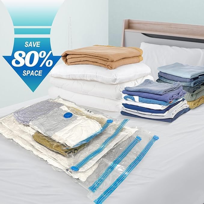 Image of Leafly Vacuum Storage Bags with Hand Pump, Plastic Packaging Bags, 80% Space Saver Vacuum Seal Bags for Clothing, Travel Lugggage, Blankets, Comforters (Vaccum Storage Bag-5 60 * 80 CM Large)