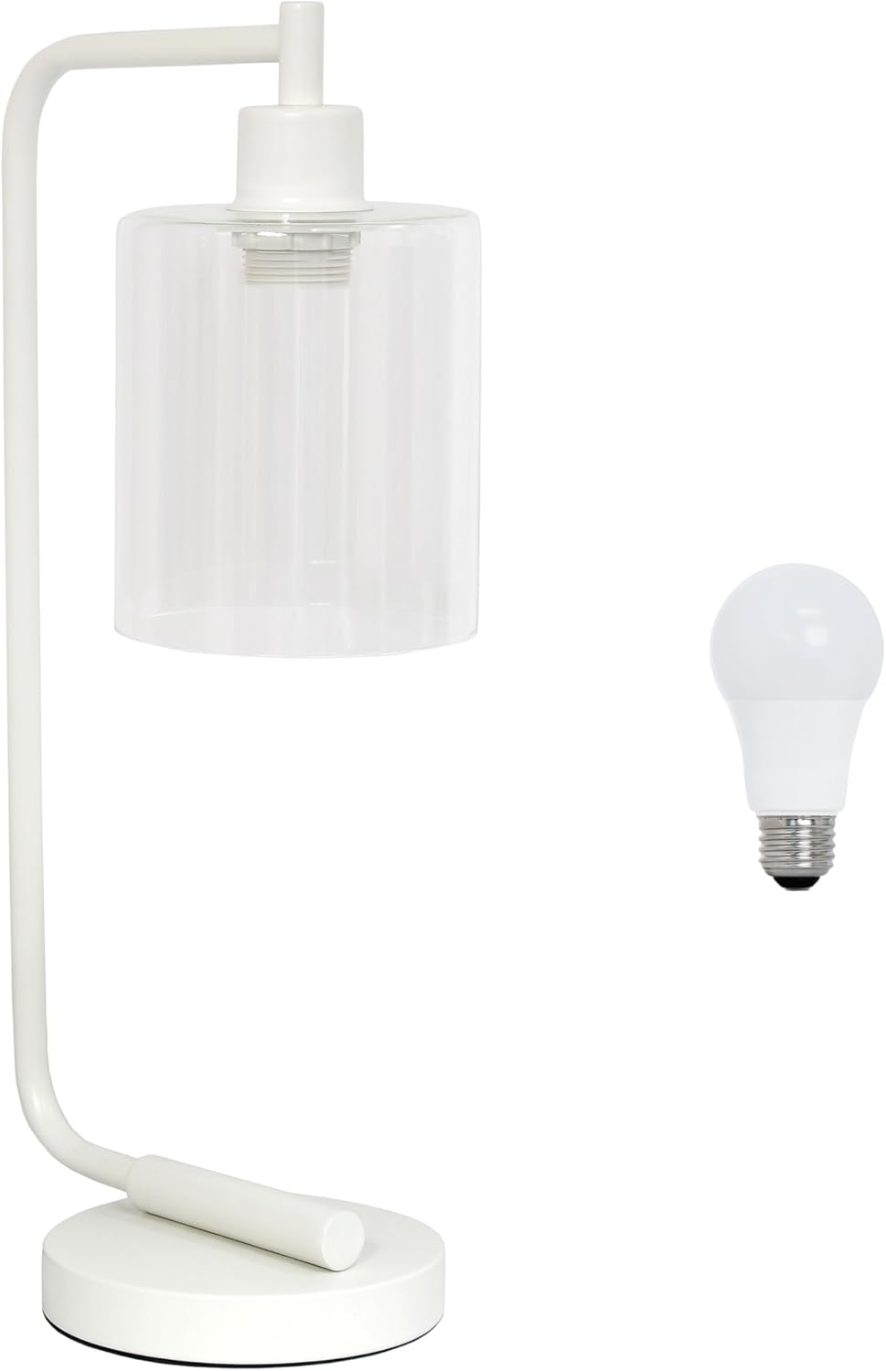 Simple Designs LD1036-WHT-LB 18.8" Industrial Bronson Antique Style Iron Lantern Desk Table Lamp with Glass Shade for Home Décor, Office, Living Room, Bedroom, White, with Feit LED Bulb Included