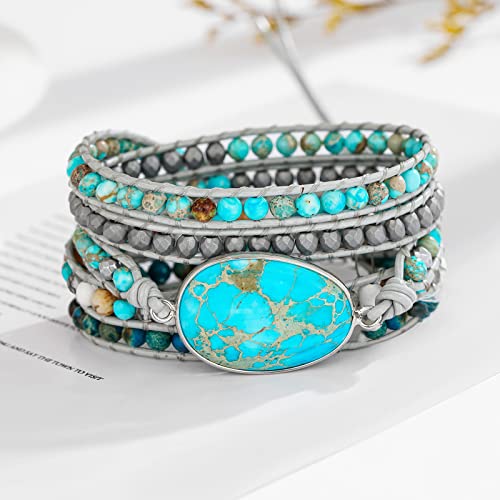 Plumiss Women Boho Handmade Natural Stone Crystal Leather Bead Wrap Bracelets Collection4